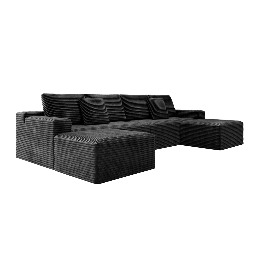 Flexo Corduroy Modular U-Shaped Sectional Couch with 2 ottomans
