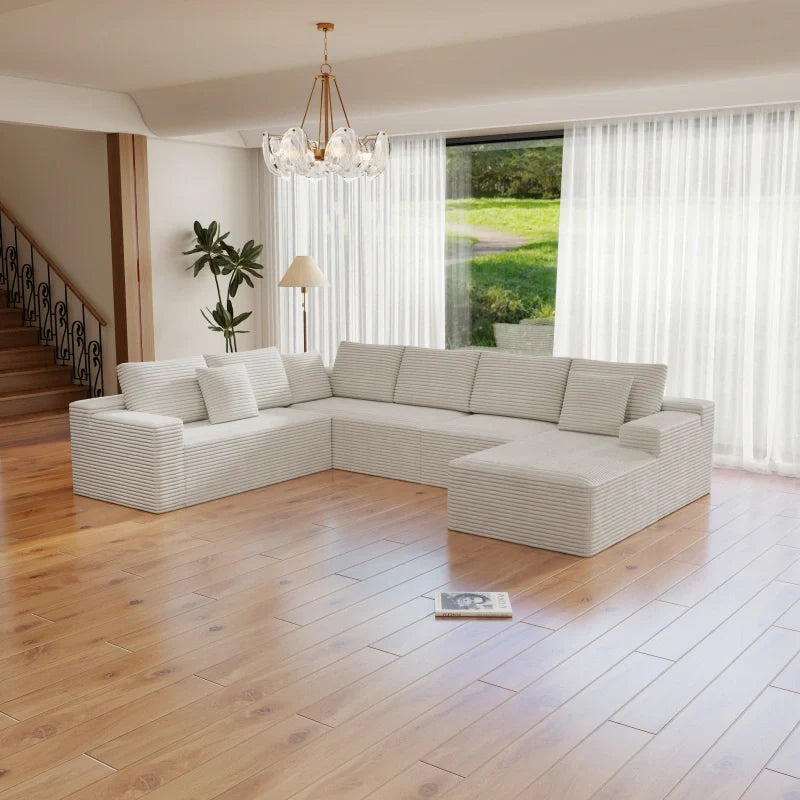 Flexo Corduroy Modular 6-Seat Sectional Couch with Lounge Chaise