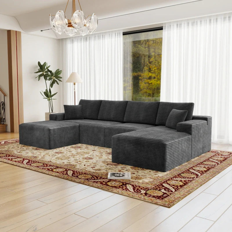 Flexo Corduroy Modular U-Shaped Sectional with Chaise and Ottoman