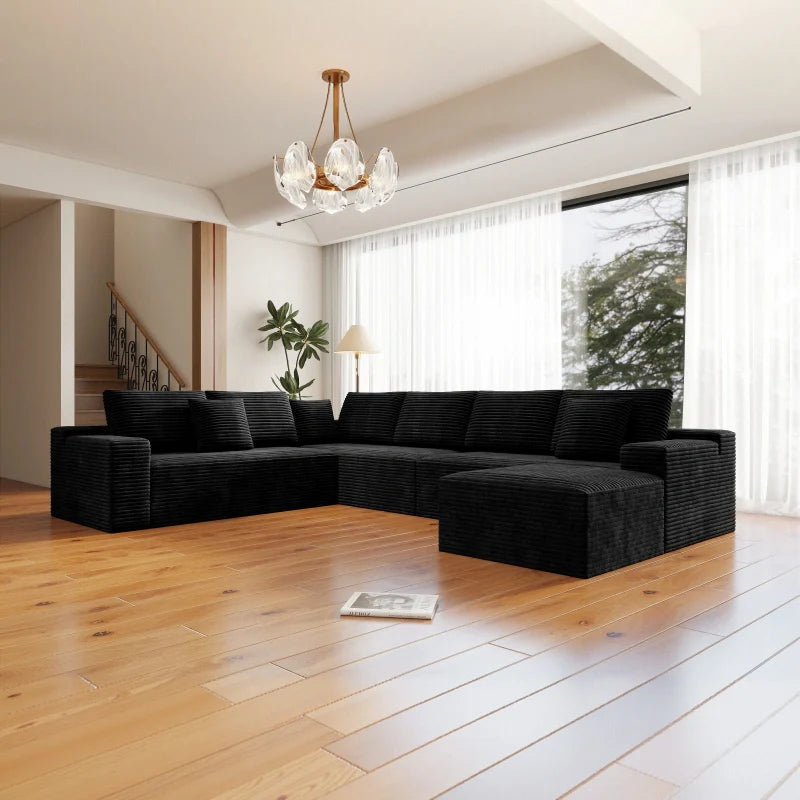 Flexo Corduroy Modular 6-Seat Sectional Couch with ottoman