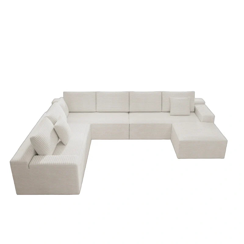 Flexo Corduroy Modular 6-Seat Sectional Couch with ottoman