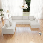 Flexo Corduroy Modular 6-Seat Sectional Couch with ottoman