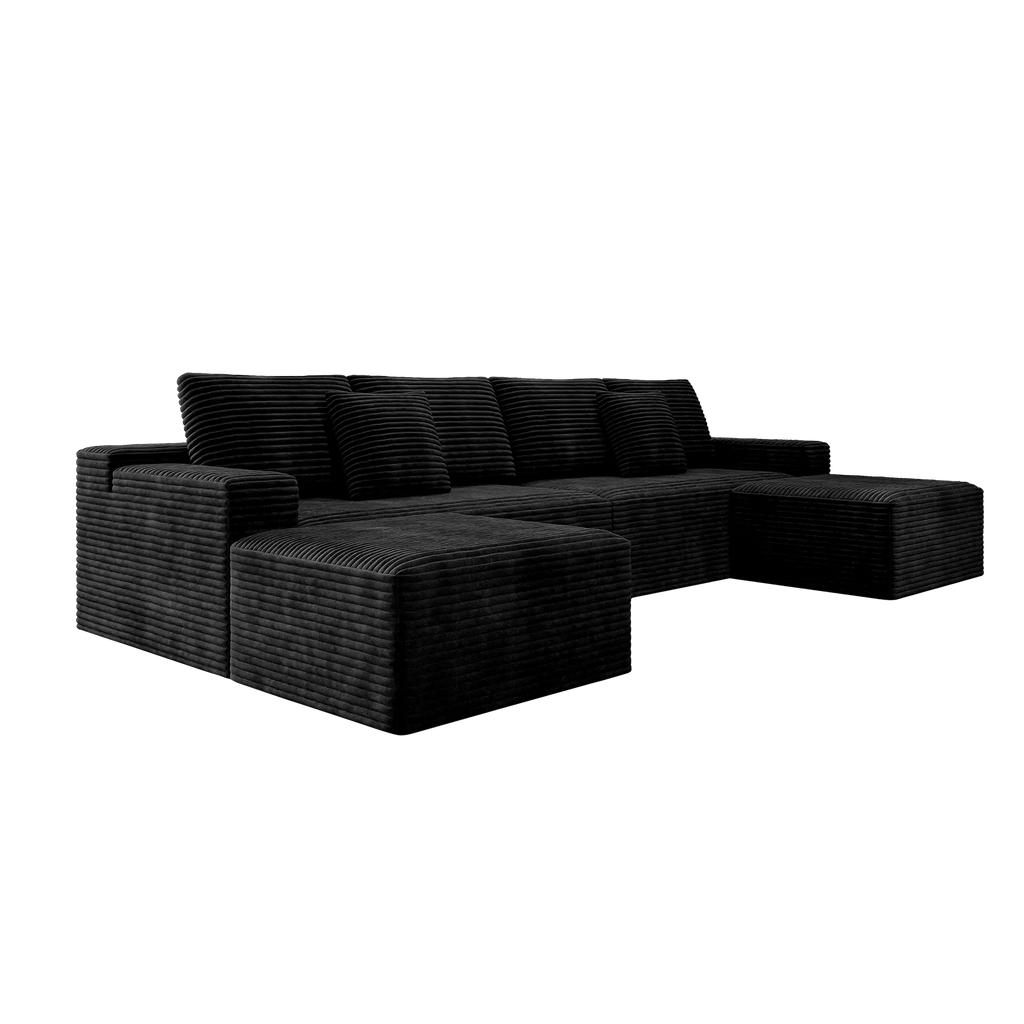 Flexo Corduroy Modular U-Shaped Sectional Couch with 2 ottomans