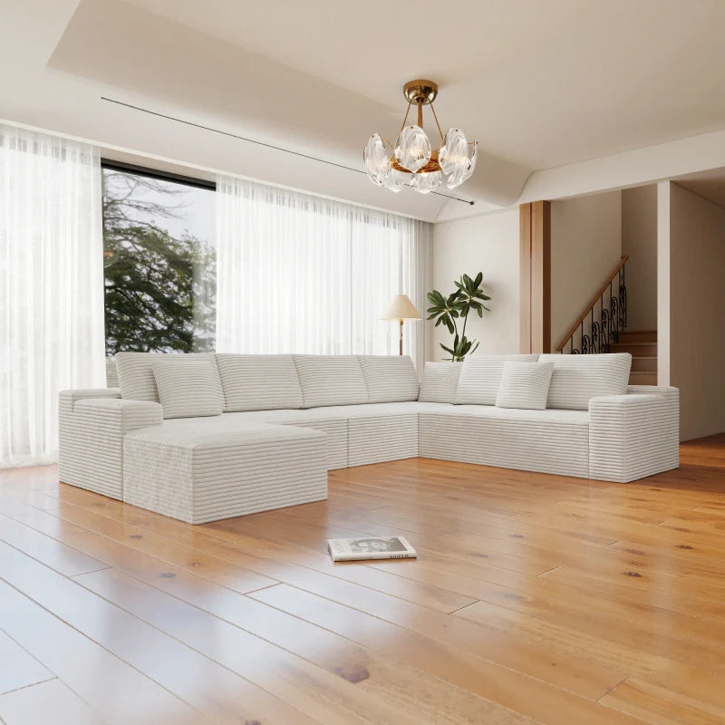 Flexo Corduroy Modular Sectional Couch 6-7 Seat Sofa