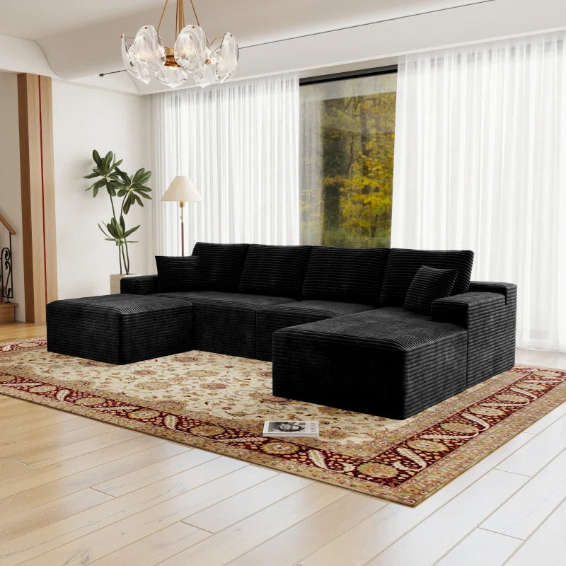 Flexo Corduroy Modular U-Shaped Sectional with Chaise and Ottoman