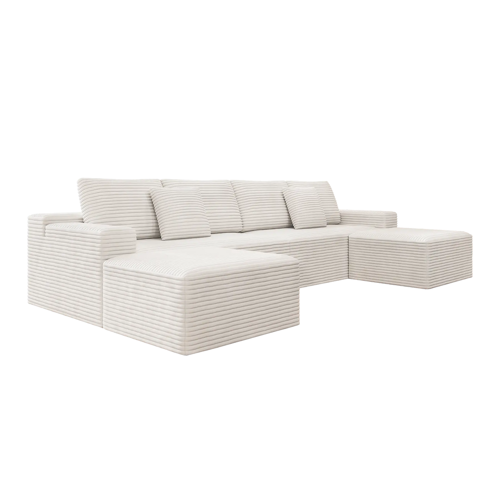 Flexo Corduroy Modular U-Shaped Sectional Couch with 2 ottomans