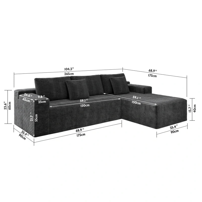 Flexo Corduroy Modular Sectional L-Shaped Sofa Chaise