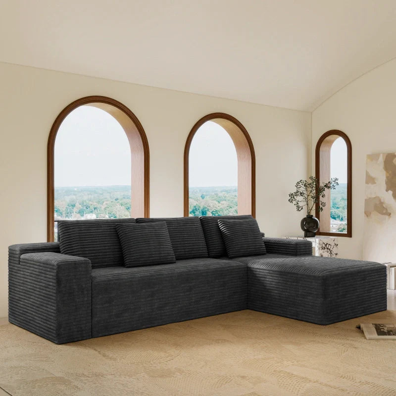 Flexo Corduroy Modular Sectional L-Shaped Sofa Chaise