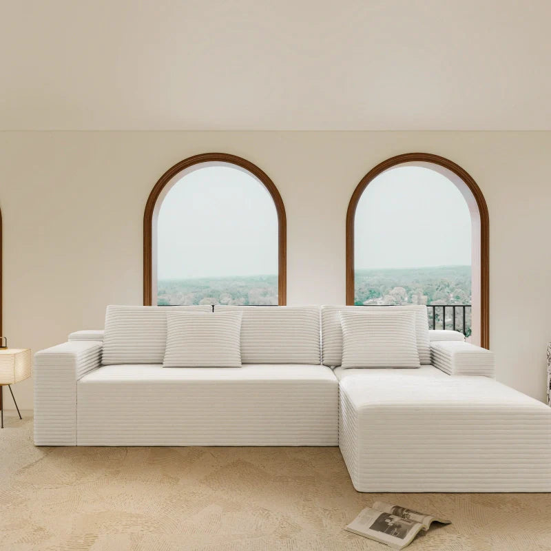 Flexo Corduroy Modular Sectional L-Shaped Sofa Chaise