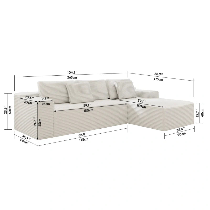 Flexo Corduroy Modular Sectional L-Shaped Sofa Chaise