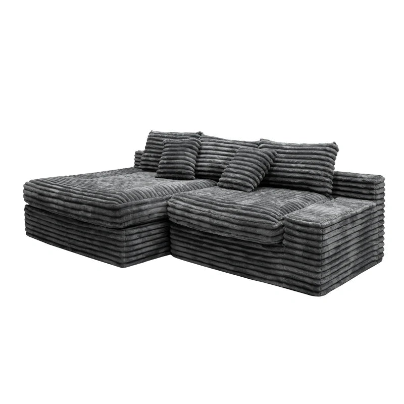 Flexo Corduroy Modular Loveseat Sofa with Chaise-Facing Left