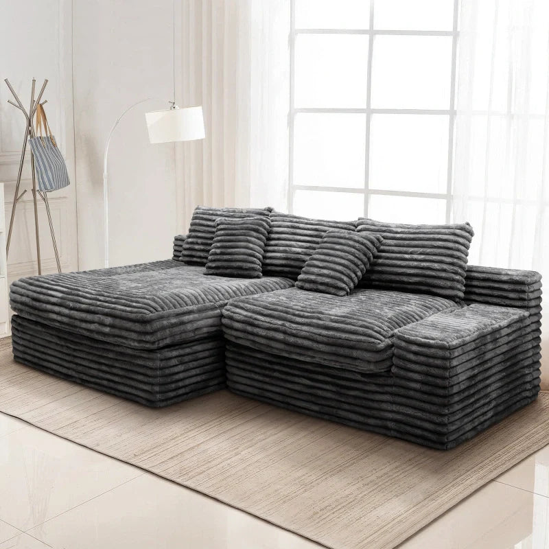 Flexo Corduroy Modular Loveseat Sofa with Chaise-Facing Left