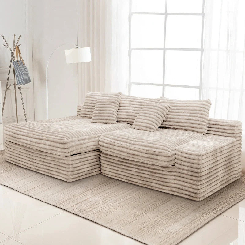 Flexo Corduroy Modular Loveseat Sofa with Chaise-Facing Left