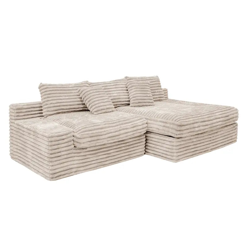 Flexo Corduroy Modular Loveseat Sofa with Chaise-Facing Right