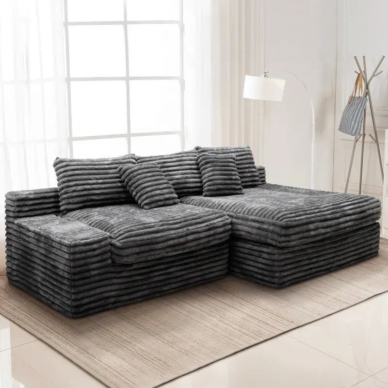 Flexo Corduroy Modular Loveseat Sofa with Chaise-Facing Right