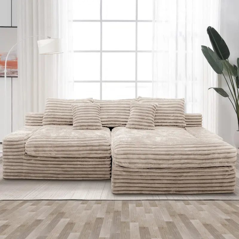 Flexo Corduroy Modular Loveseat Sofa with Chaise-Facing Right