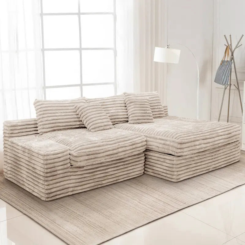 Flexo Corduroy Modular Loveseat Sofa with Chaise-Facing Right
