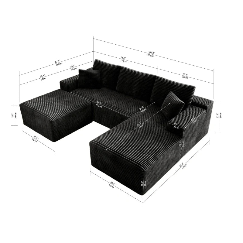 Flexo Corduroy Modular Sectional U-Shaped Sofa with Chaise