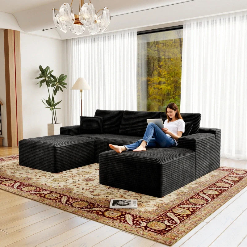 Flexo Corduroy Modular Sectional U-Shaped Sofa with Chaise