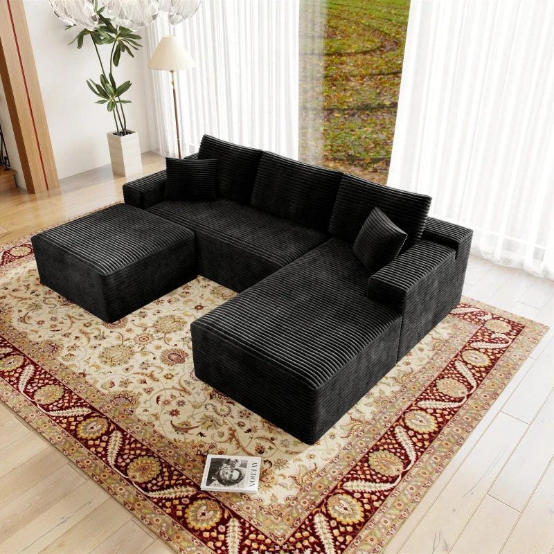 Flexo Corduroy Modular Sectional U-Shaped Sofa with Chaise