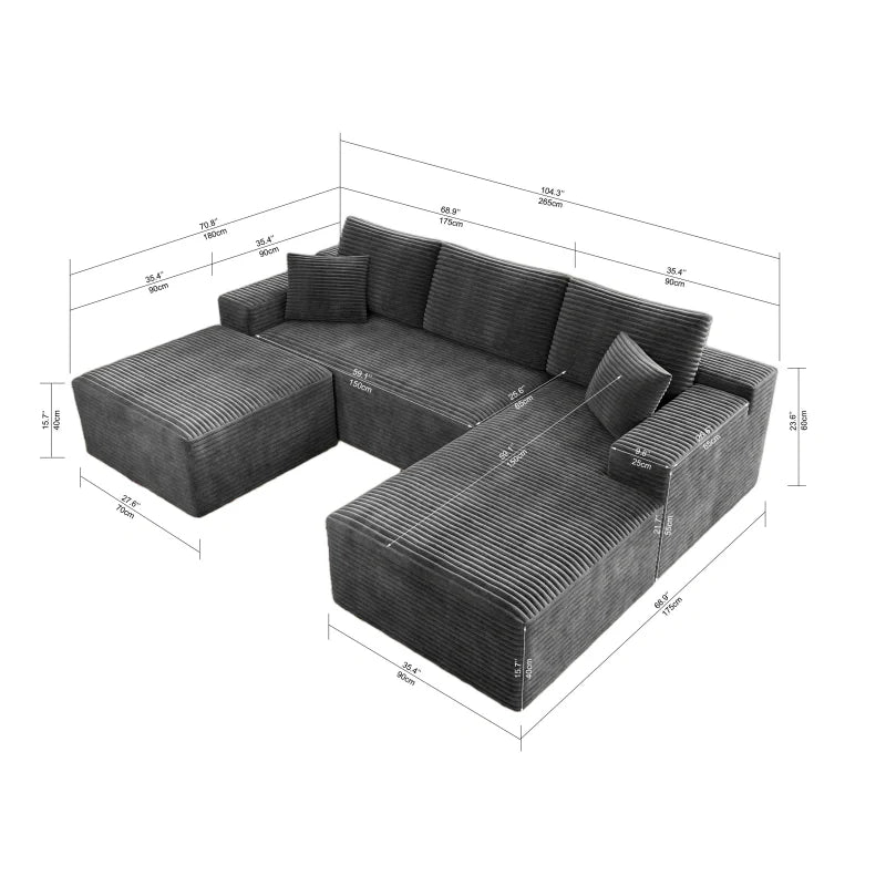 Flexo Corduroy Modular Sectional U-Shaped Sofa with Chaise