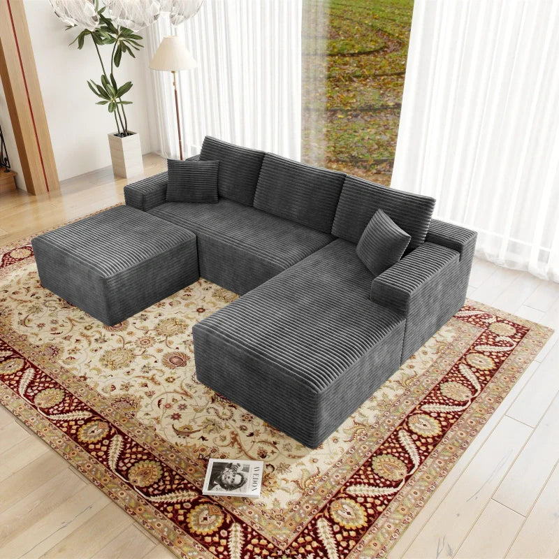 Flexo Corduroy Modular Sectional U-Shaped Sofa with Chaise