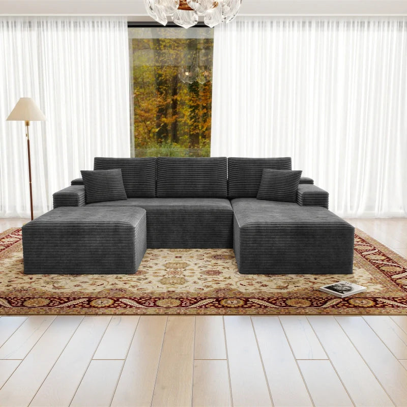 Flexo Corduroy Modular Sectional U-Shaped Sofa with Chaise