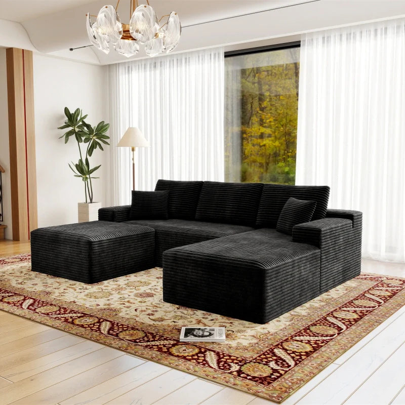 Flexo Corduroy Modular Sectional U-Shaped Sofa with Chaise