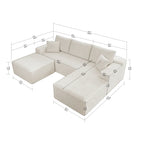 Flexo Corduroy Modular Sectional U-Shaped Sofa with Chaise