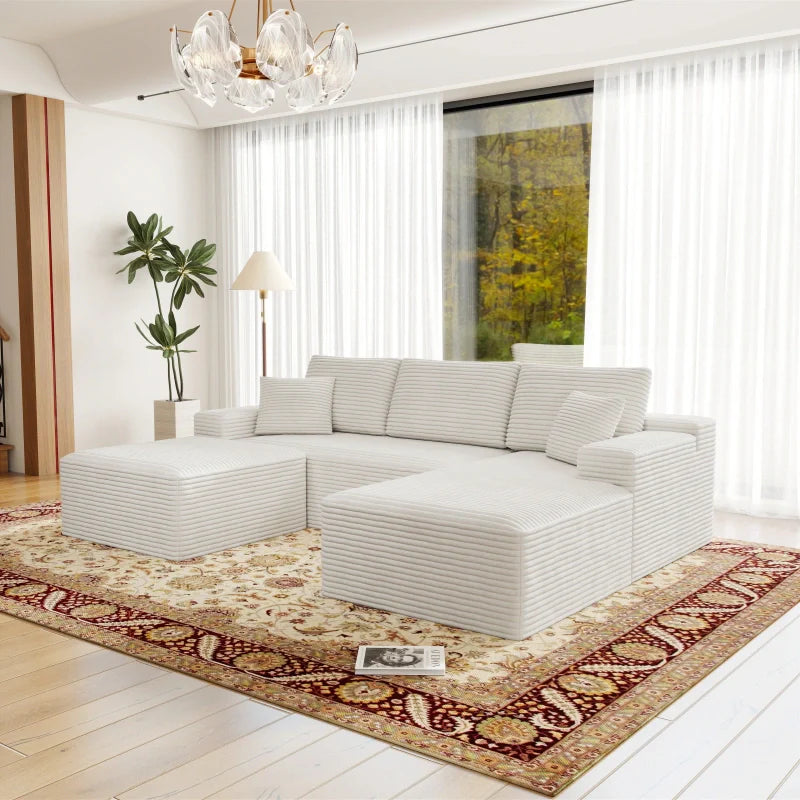 Flexo Corduroy Modular Sectional U-Shaped Sofa with Chaise