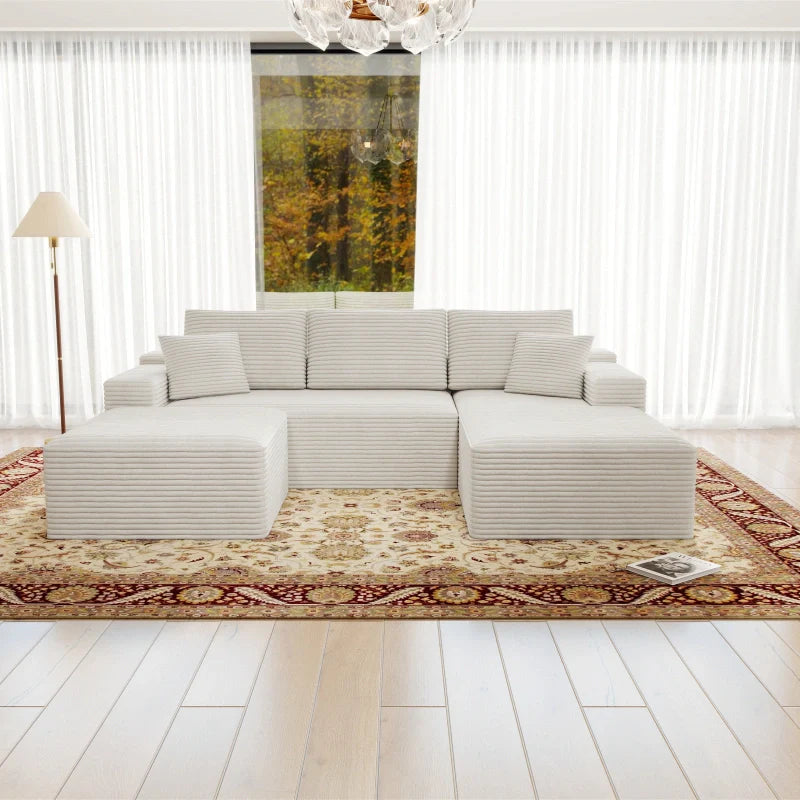 Flexo Corduroy Modular Sectional U-Shaped Sofa with Chaise