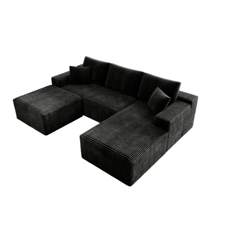Flexo Corduroy Modular Sectional U-Shaped Sofa with Chaise