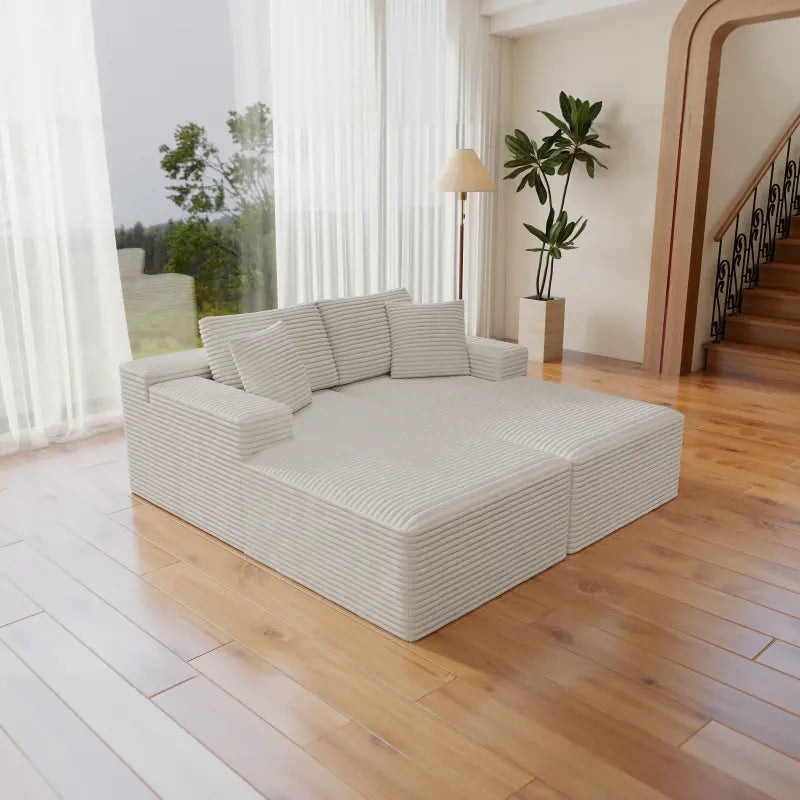 Flexo Corduroy Pet-Friendly Modular Loveseat Sofa with Double Chaise