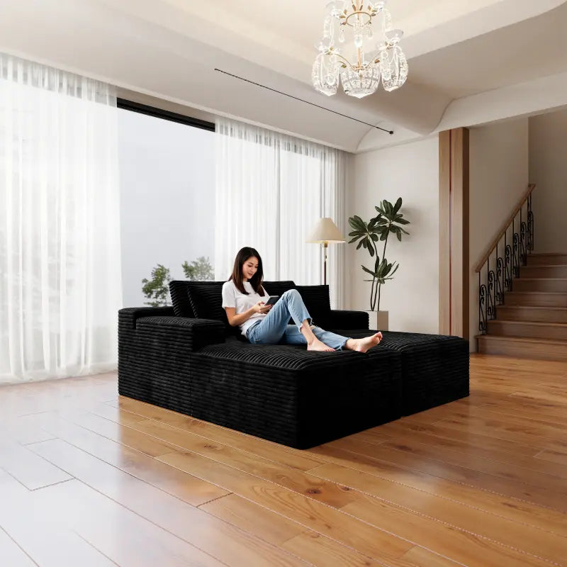 Flexo Corduroy Pet-Friendly Modular Loveseat Sofa with Double Chaise