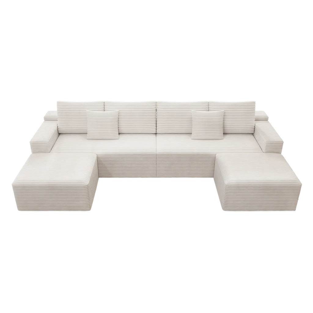 Flexo Corduroy Modular U-Shaped Sectional Couch with 2 ottomans