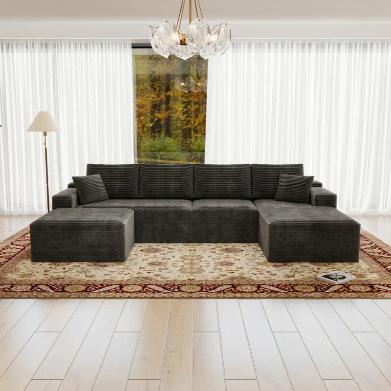 Flexo Corduroy Modular U-Shaped Sectional with Chaise and Ottoman