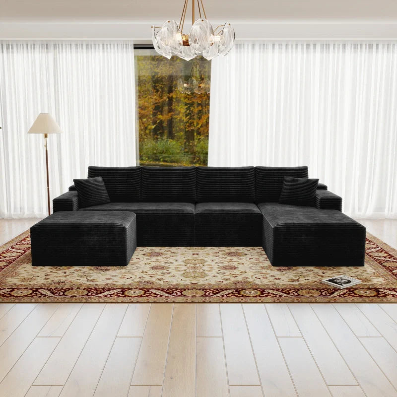 Flexo Corduroy Modular U-Shaped Sectional with Chaise and Ottoman