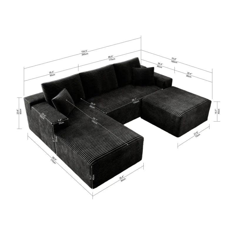 Flexo Cozy Corduroy 3-Seat Sofa with Double Chaise