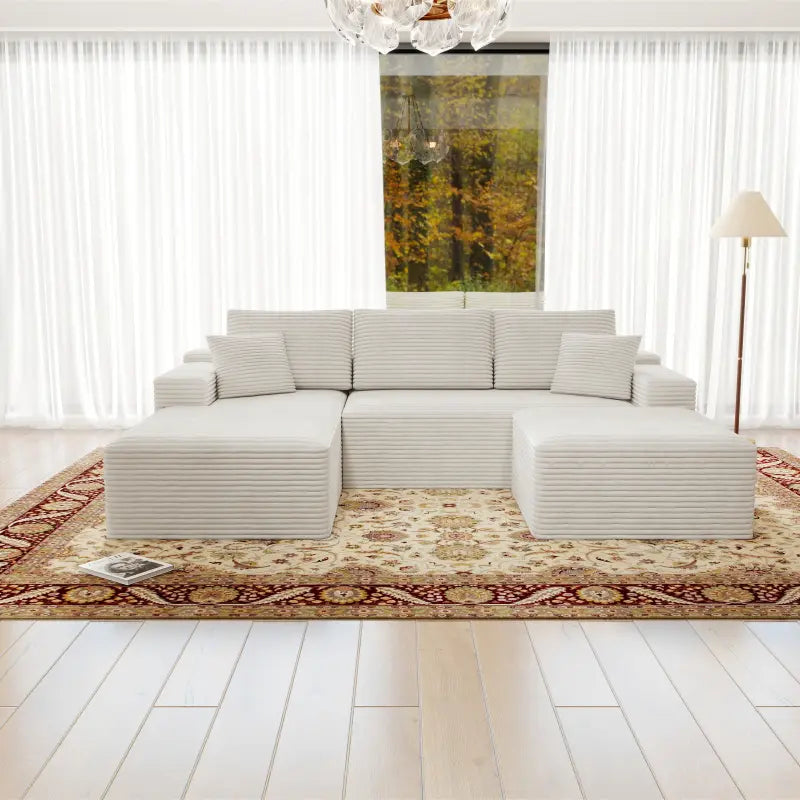 Flexo Cozy Corduroy 3-Seat Sofa with Double Chaise