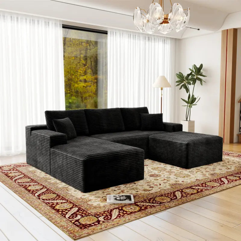 Flexo Cozy Corduroy 3-Seat Sofa with Double Chaise