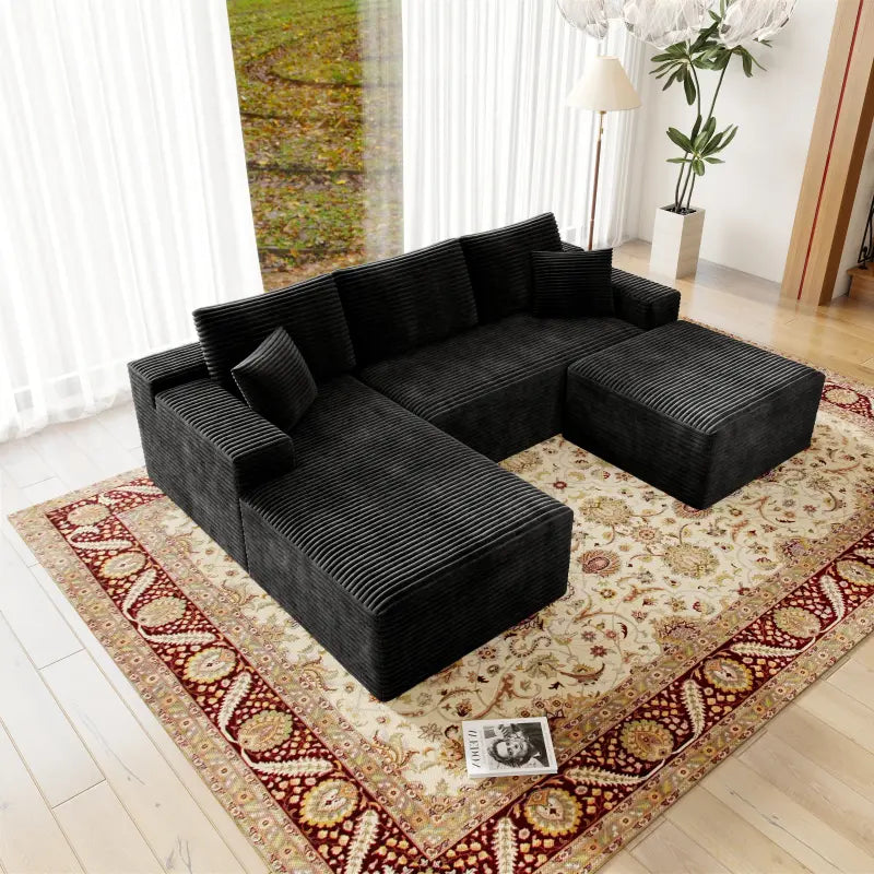 Flexo Cozy Corduroy 3-Seat Sofa with Double Chaise