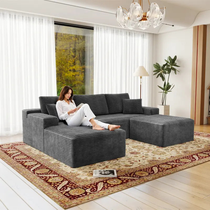 Flexo Cozy Corduroy 3-Seat Sofa with Double Chaise