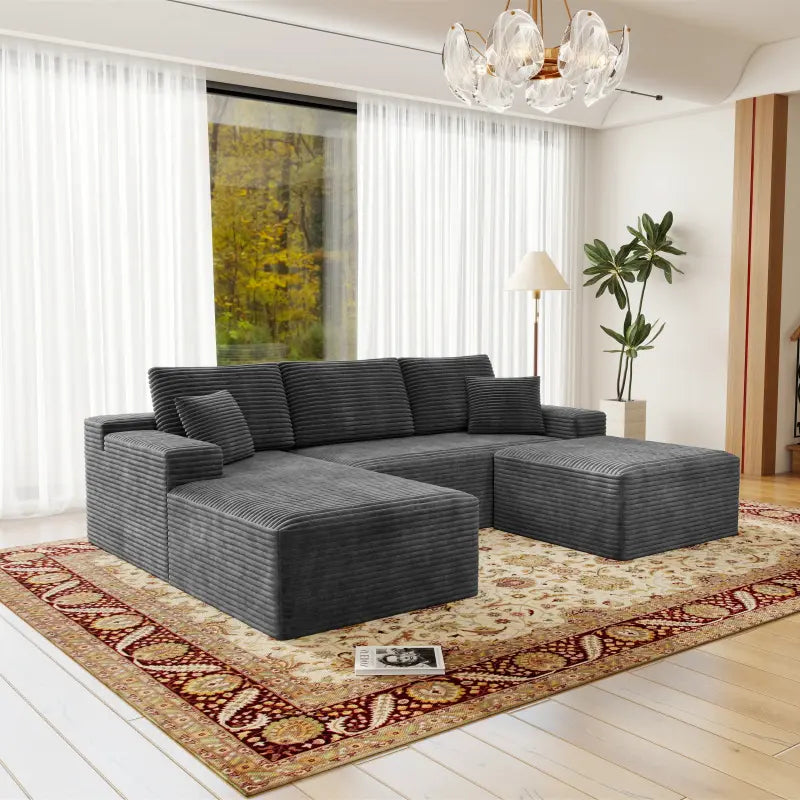 Flexo Cozy Corduroy 3-Seat Sofa with Double Chaise