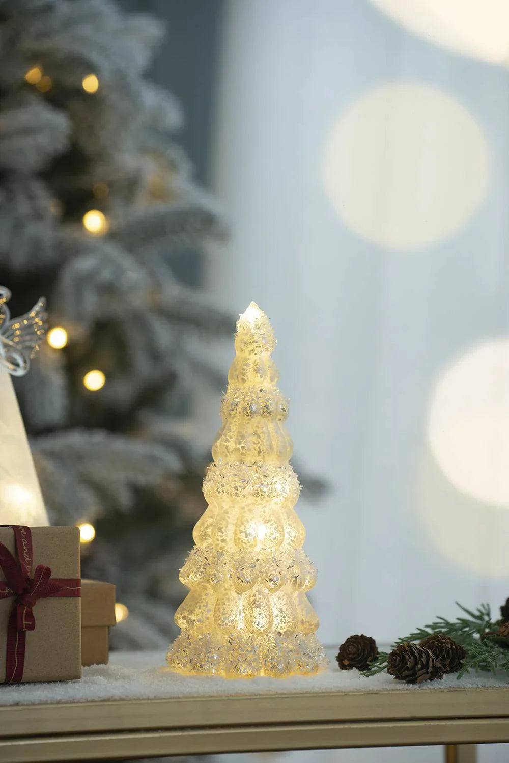 3 Pack Glass Cone Christmas Tree with Lights