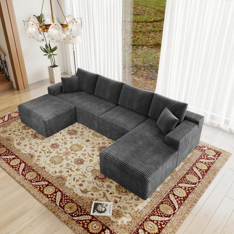 Flexo Corduroy Modular U-Shaped Sectional with Chaise and Ottoman