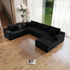 Flexo Corduroy Modular 6-Seat Sectional Couch with Lounge Chaise