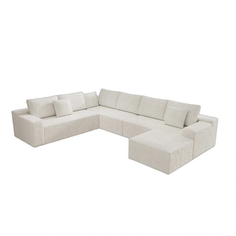 Flexo Corduroy Modular 6-Seat Sectional Couch with ottoman