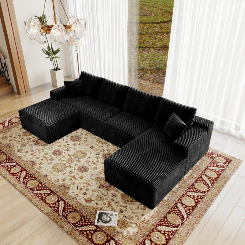 Flexo Corduroy Modular U-Shaped Sectional with Chaise and Ottoman