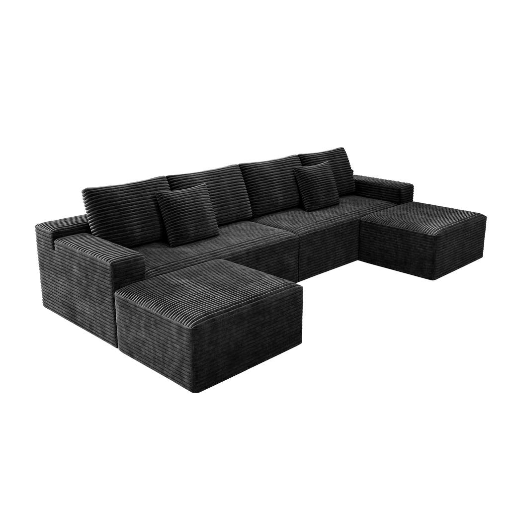 Flexo Corduroy Modular U-Shaped Sectional Couch with 2 ottomans