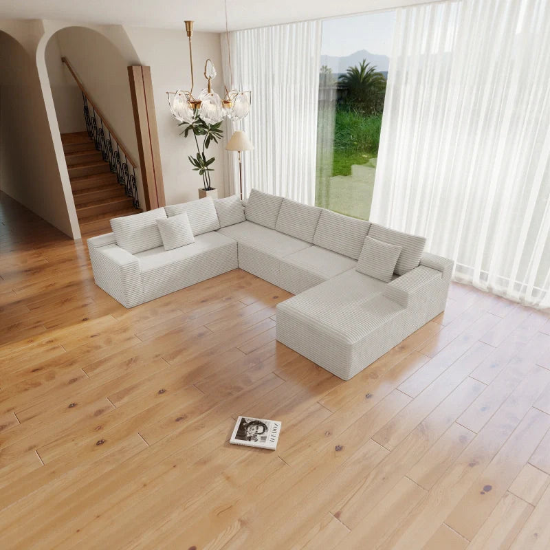 Flexo Corduroy Modular 6-Seat Sectional Couch with Lounge Chaise